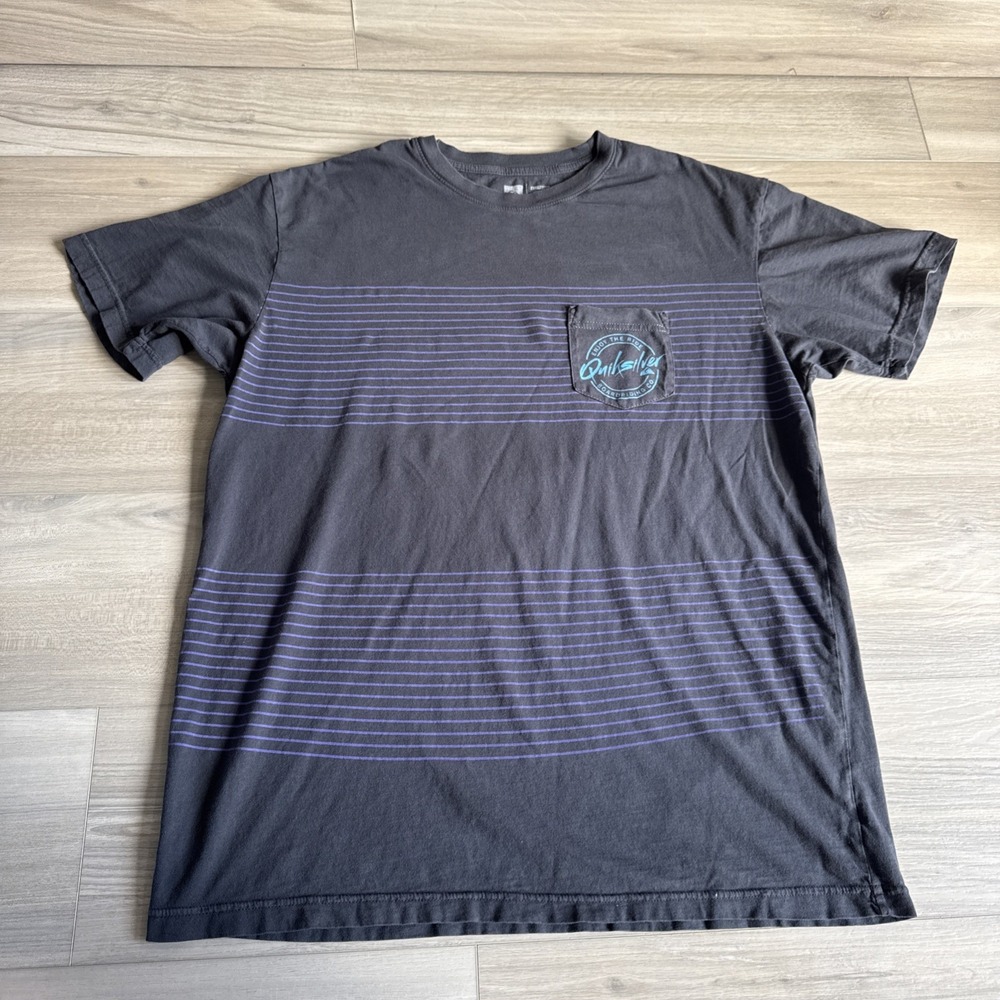 Quiksilver Men's Pocket Tee T-Shirt Sz XL Striped Black Purple Made In Mexico